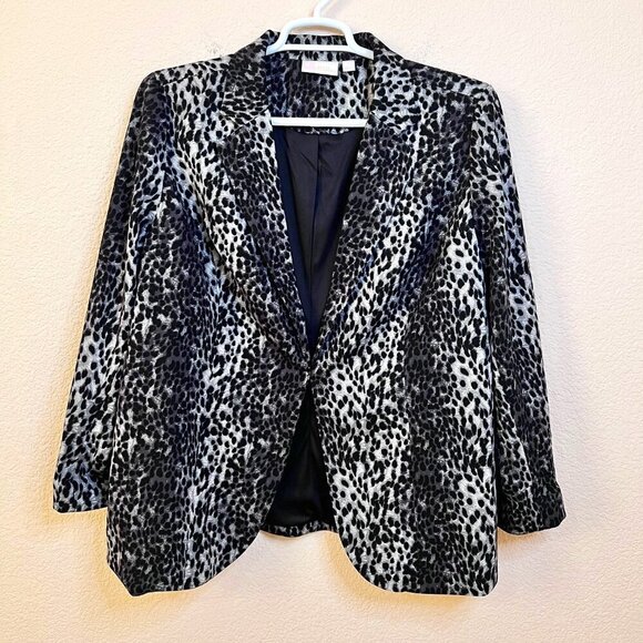 Black Cheetah Animal Print Academia Stretch Office Career Blazer Jacket Women 1X - Picture 1 of 11